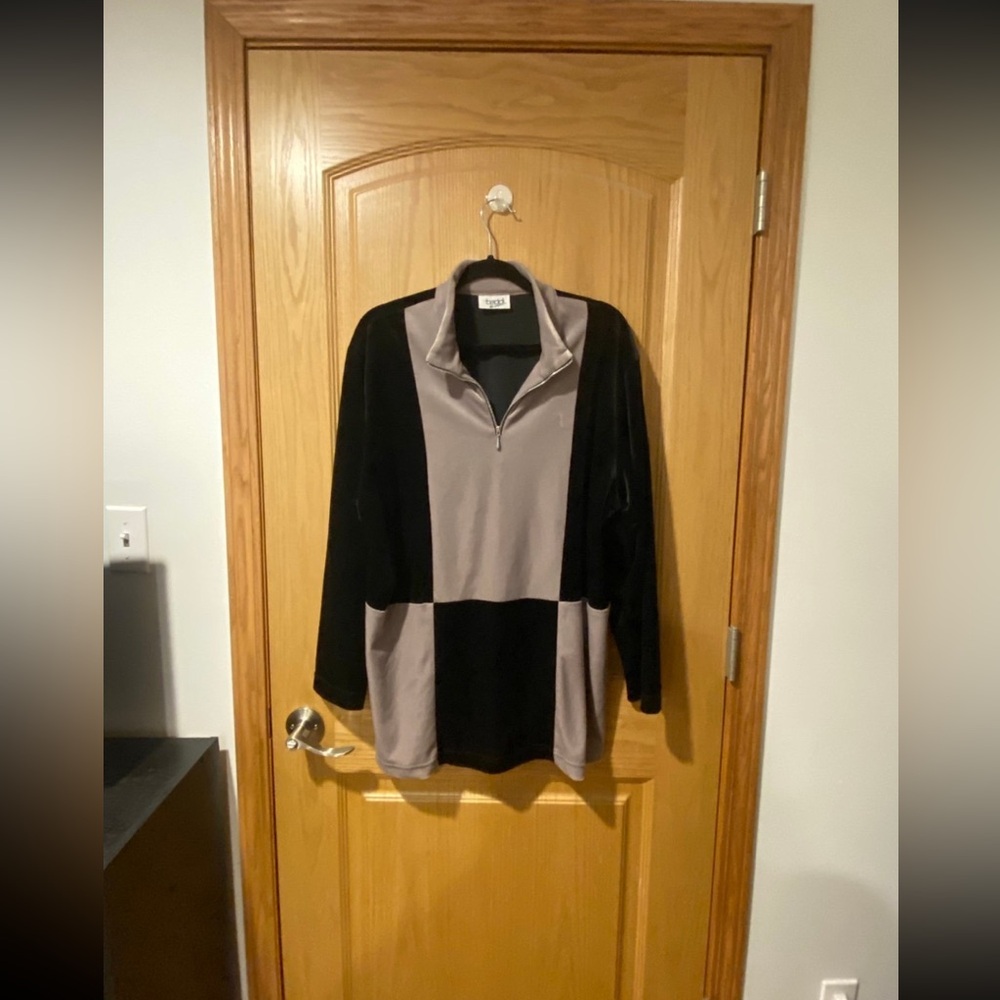 Teddi Grey & Black Quarter Zip Velvet Velour Color Block Jacket (please read)